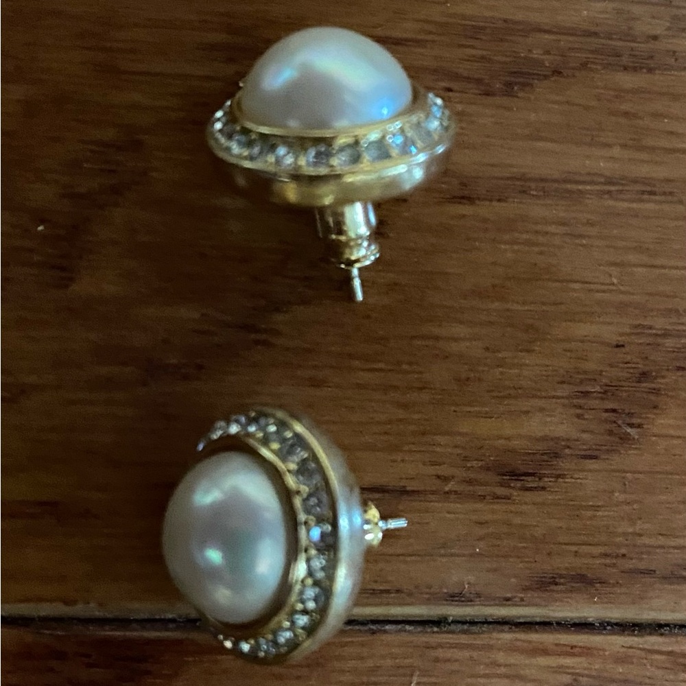 Vintage Christian Dior Pave Pearl Pierced Earrings - Picture 5 of 7